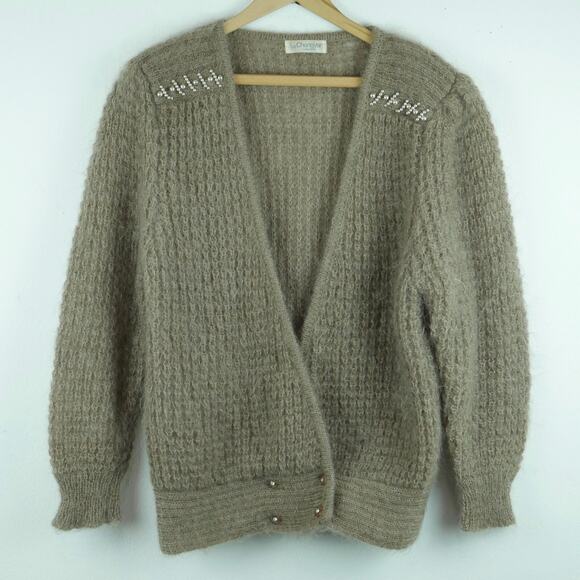 Vintage Large Cardigan Kid Mohair Brown Grunge Fuzzy Shaggy 80s Grannycore Retro